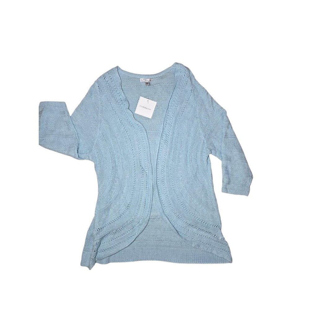 Croft & Barrow Sky Blue Open Knit Open Cardigan Sweater Rounded Hem 1X NWT